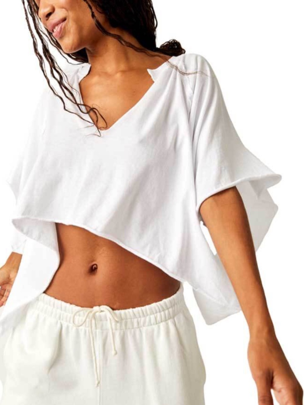Free People White Women's Cropped V-Neck